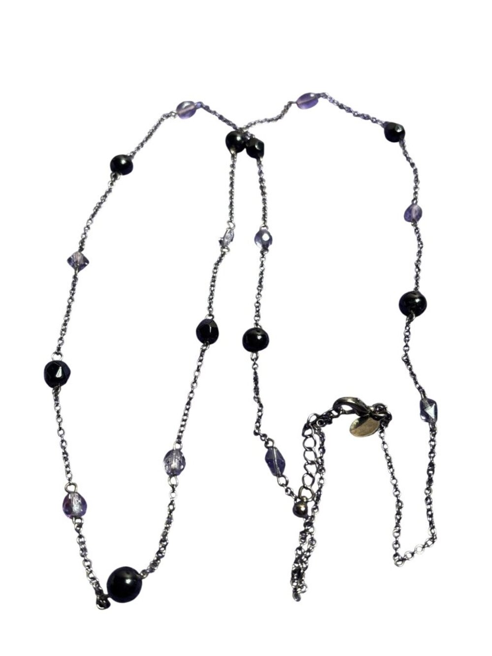 Express Gunmetal Black and Purple Beaded Chain Necklace Lobster Clasp 36-37 inch